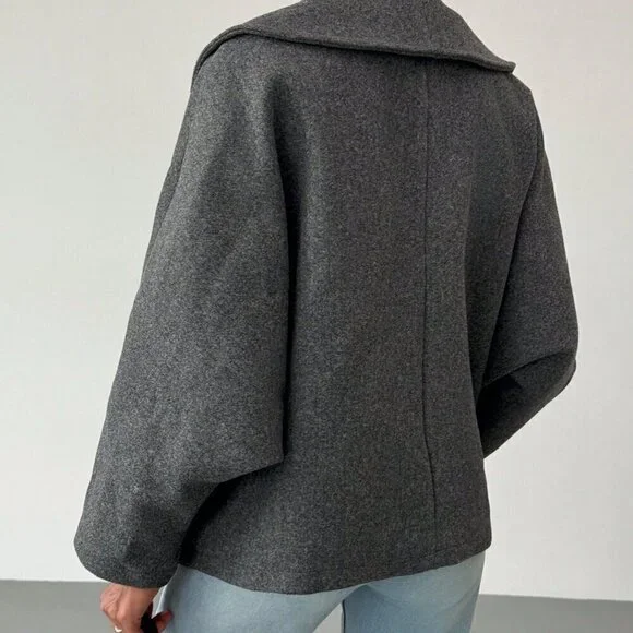 Grey Casual Women's Gray Elegant Wool Blend Lapel Coat - Picture 2 of 7